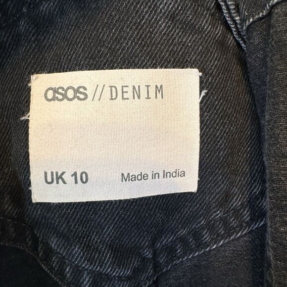 Womens ASOS Maternity Overalls Sz 6 Black Denim Cotton Blend Cropped Side Straps - Picture 8 of 10